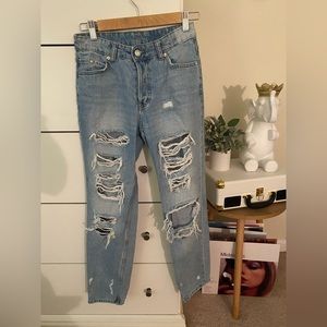h&m high rise ripped jeans